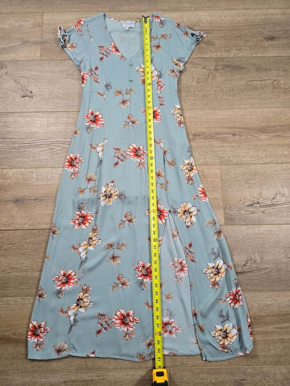 Hayden Los Angeles Floral Maxi Dress Sage Green Button Front Slit Size L - Picture 3 of 8